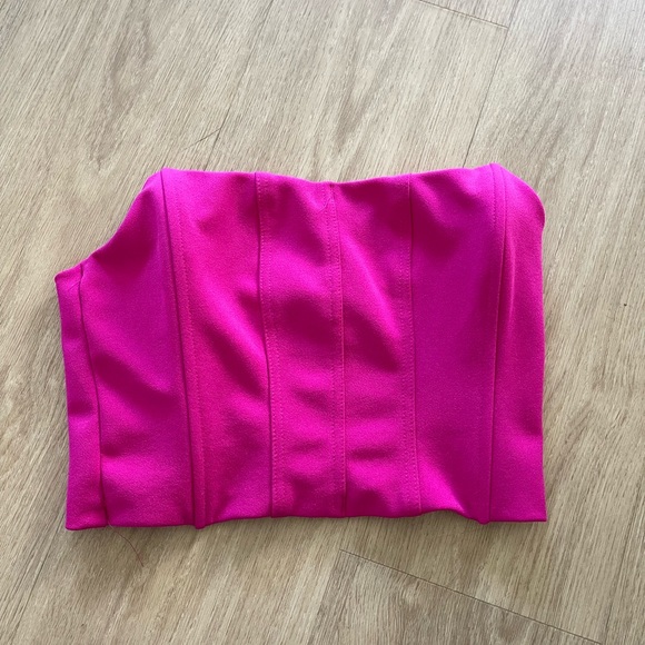 Nasty Gal Hot Pink Cropped Strapless Seam Detail Corset Top - Picture 2 of 5